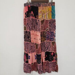 Ana & Kate Womens Patchwork Maxi Skirt Size L Pink Festival Hippie Boho Flowy